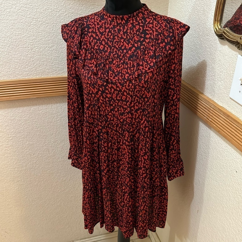 Animal Print Red Zara long sleeve dress size S!!